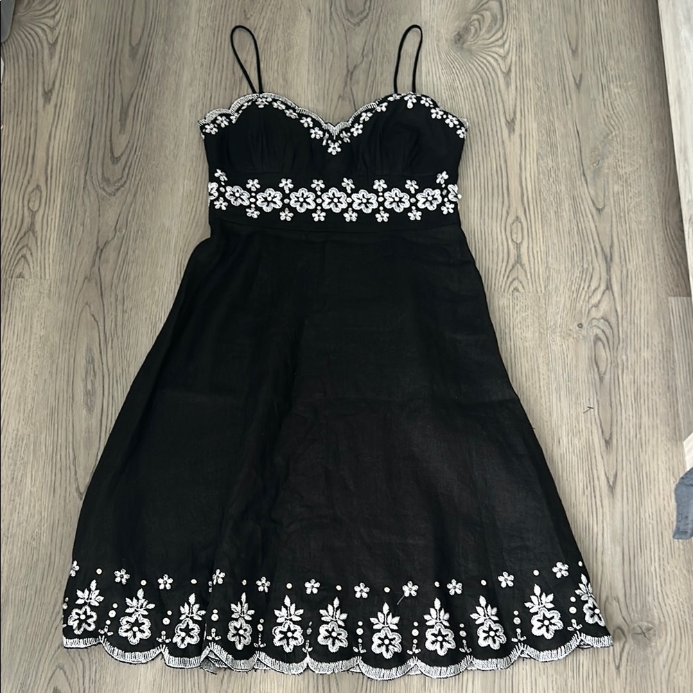 Muse Linen Black Floral Dress Size 10